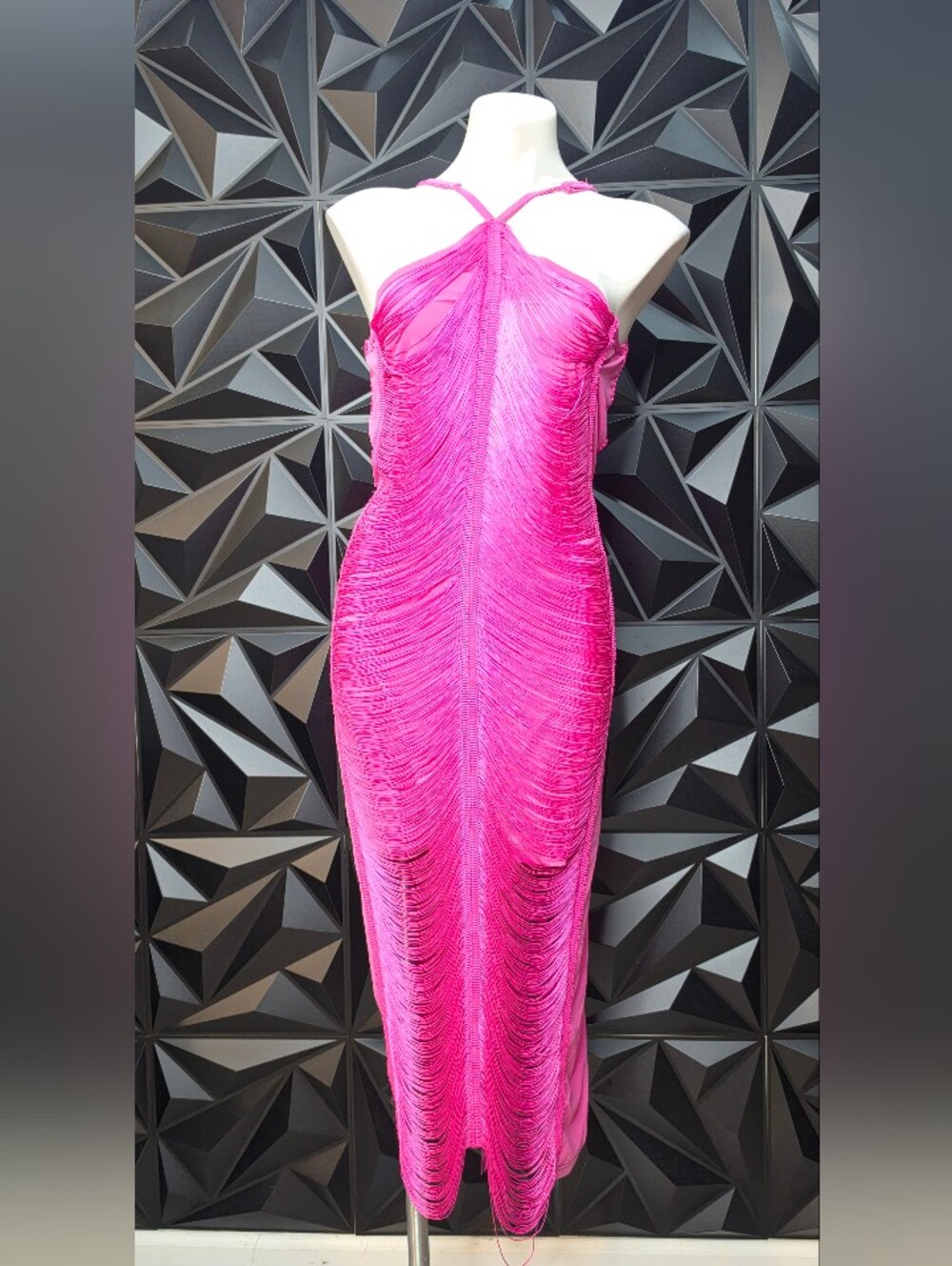 AKIRA Hot Pink Fringe Midi Dress
